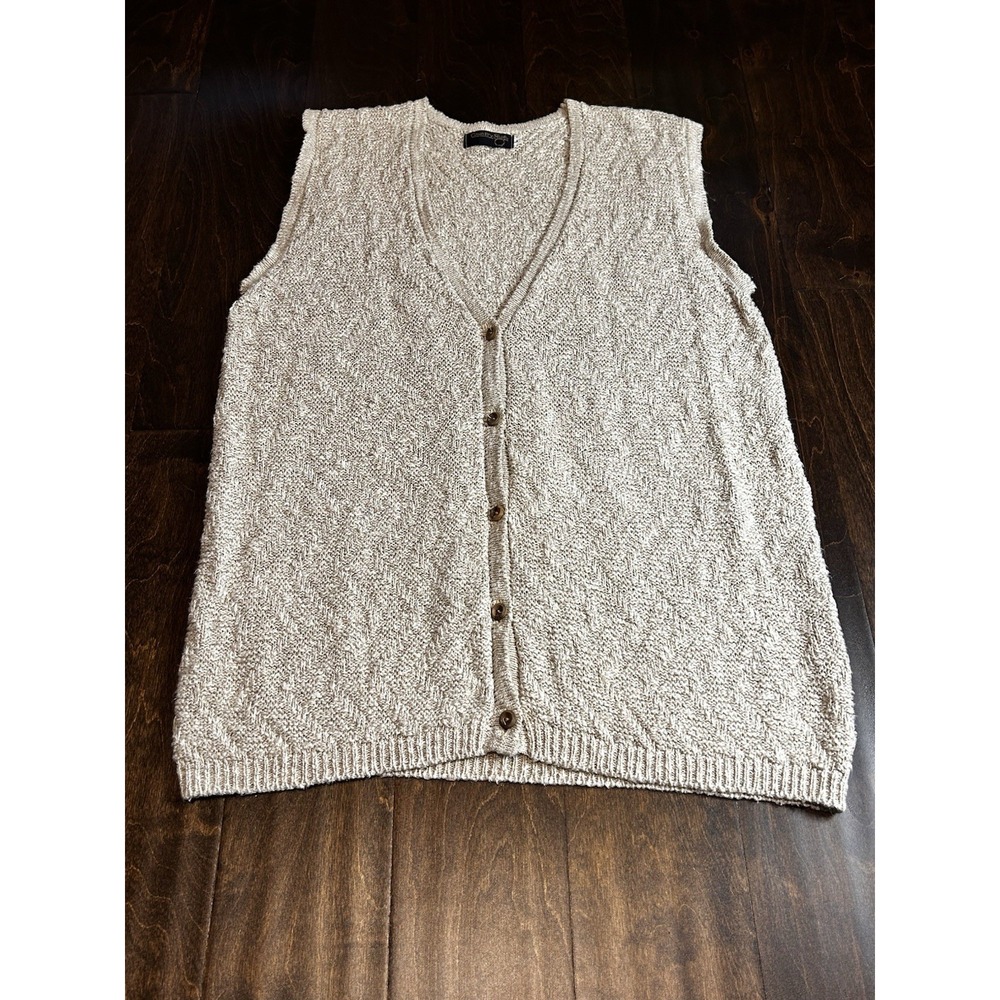 Vintage Country Shop Ireland Womens Large Beige Cotton Linen Knit Button Vest